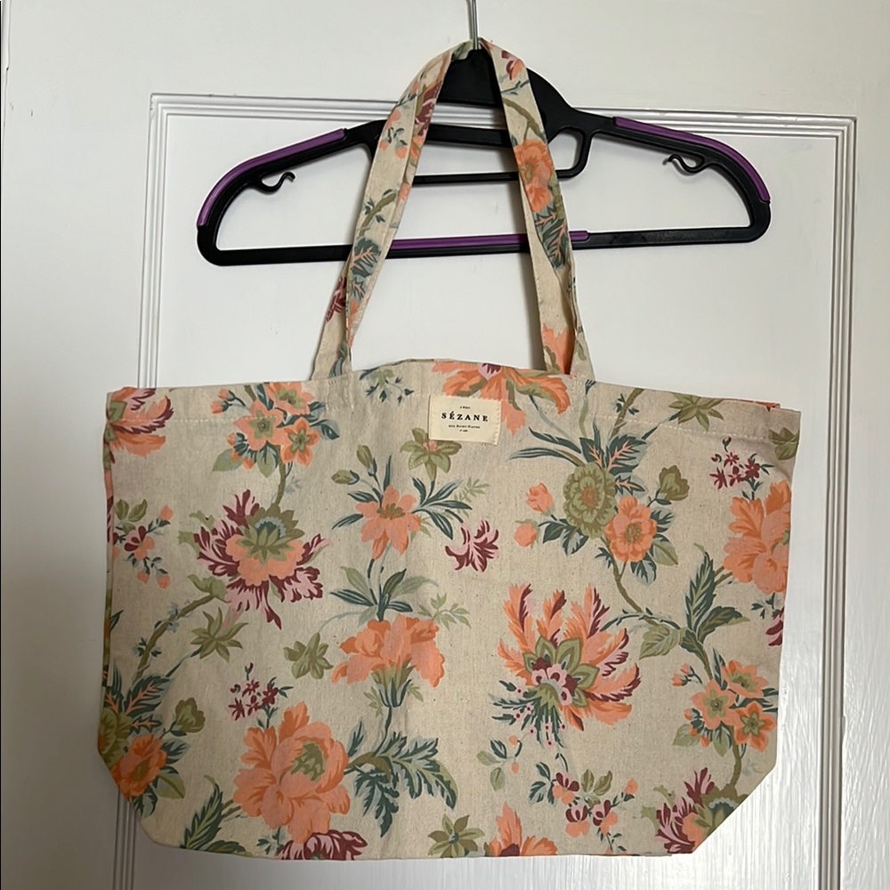 NEW Sezane Floral Canvas Tote Bag